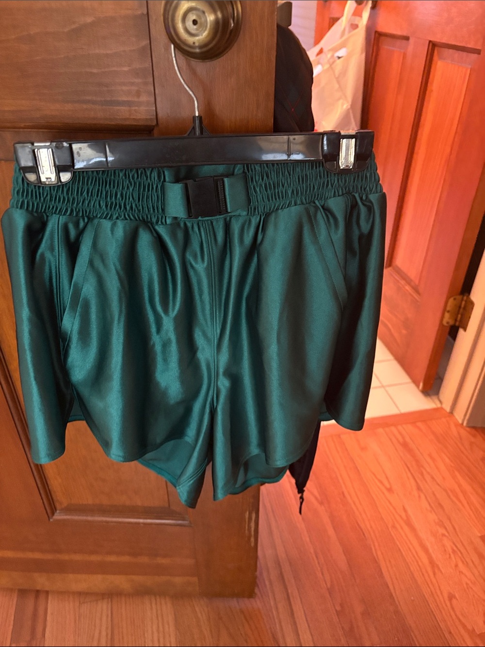 Free People Emerald Green Satin Sport Shorts